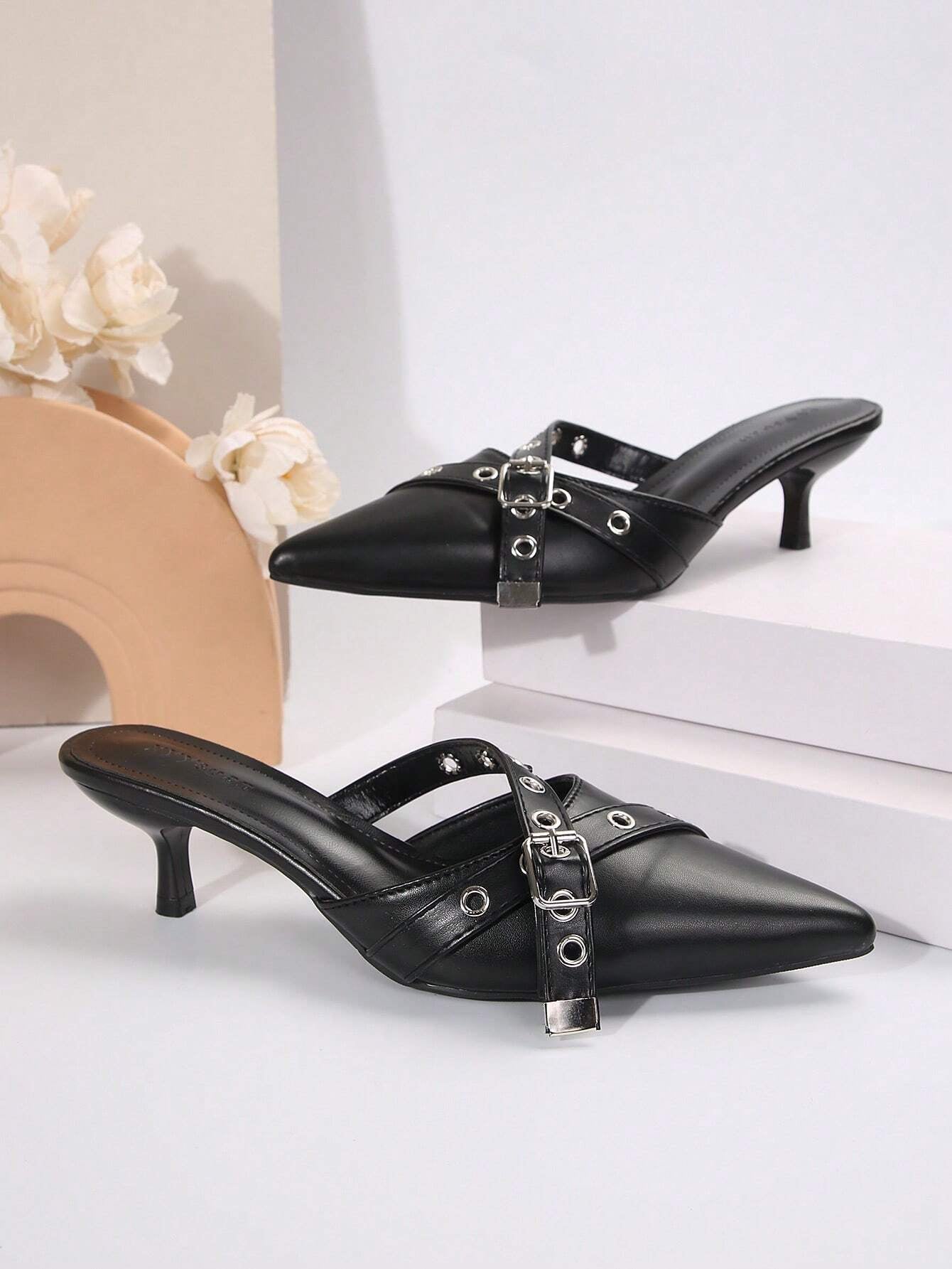 New Arrival Pointed Toe Leopard Print Bow Decor Mid Heel Mules, Fashionable EU Style, Early Autumn