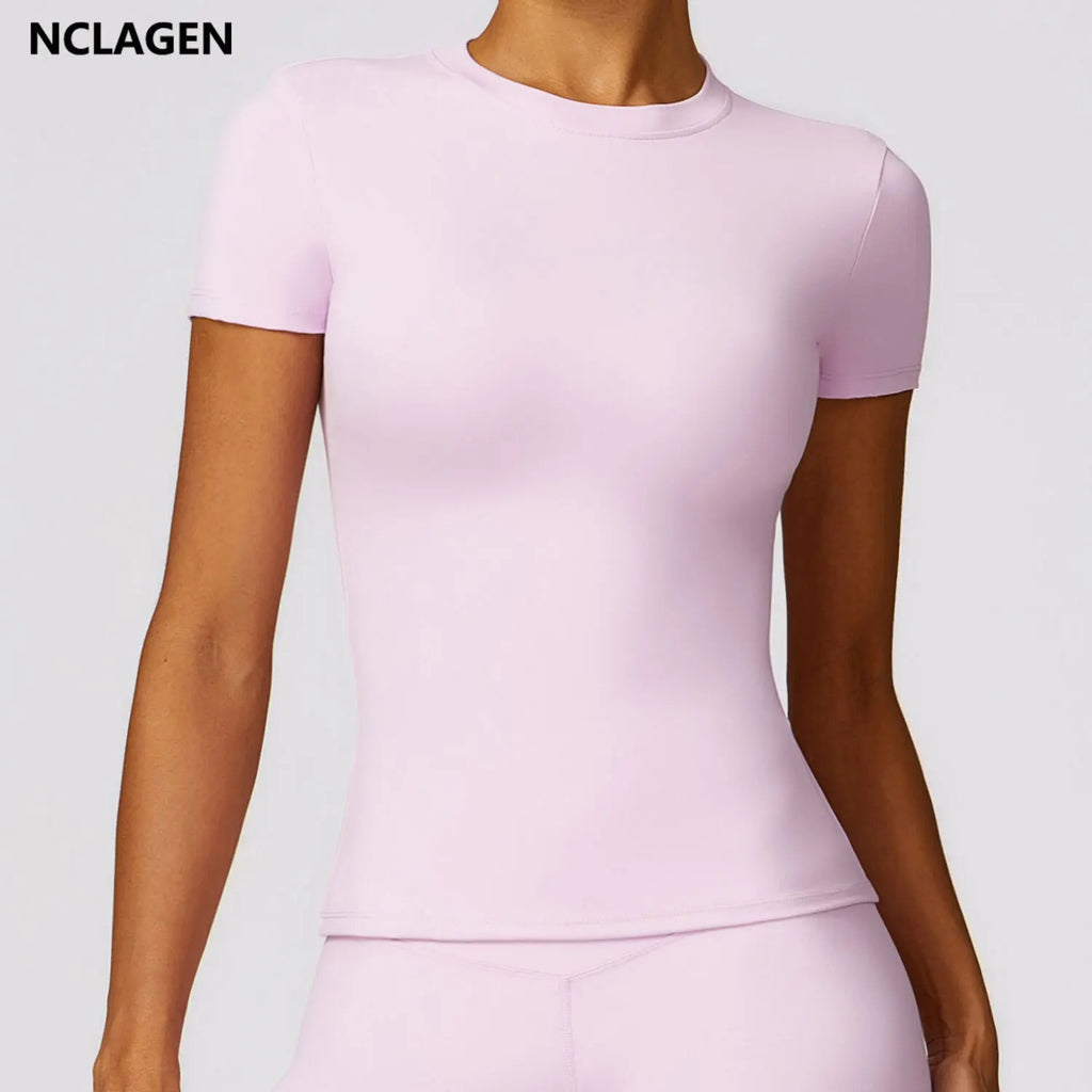 NCLAGEN Gym Top Women Short Sleeve Workout T Shirt Activewear
