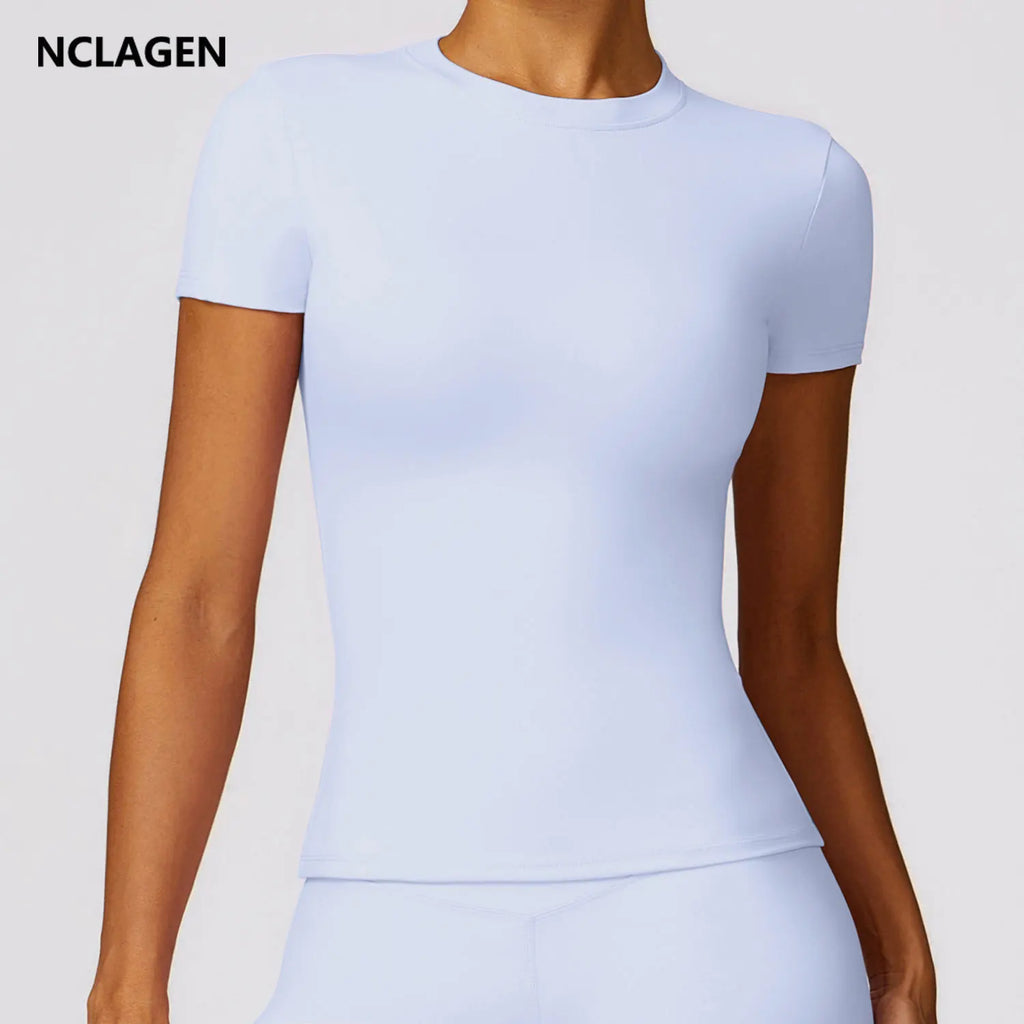 NCLAGEN Gym Top Women Short Sleeve Workout T Shirt Activewear